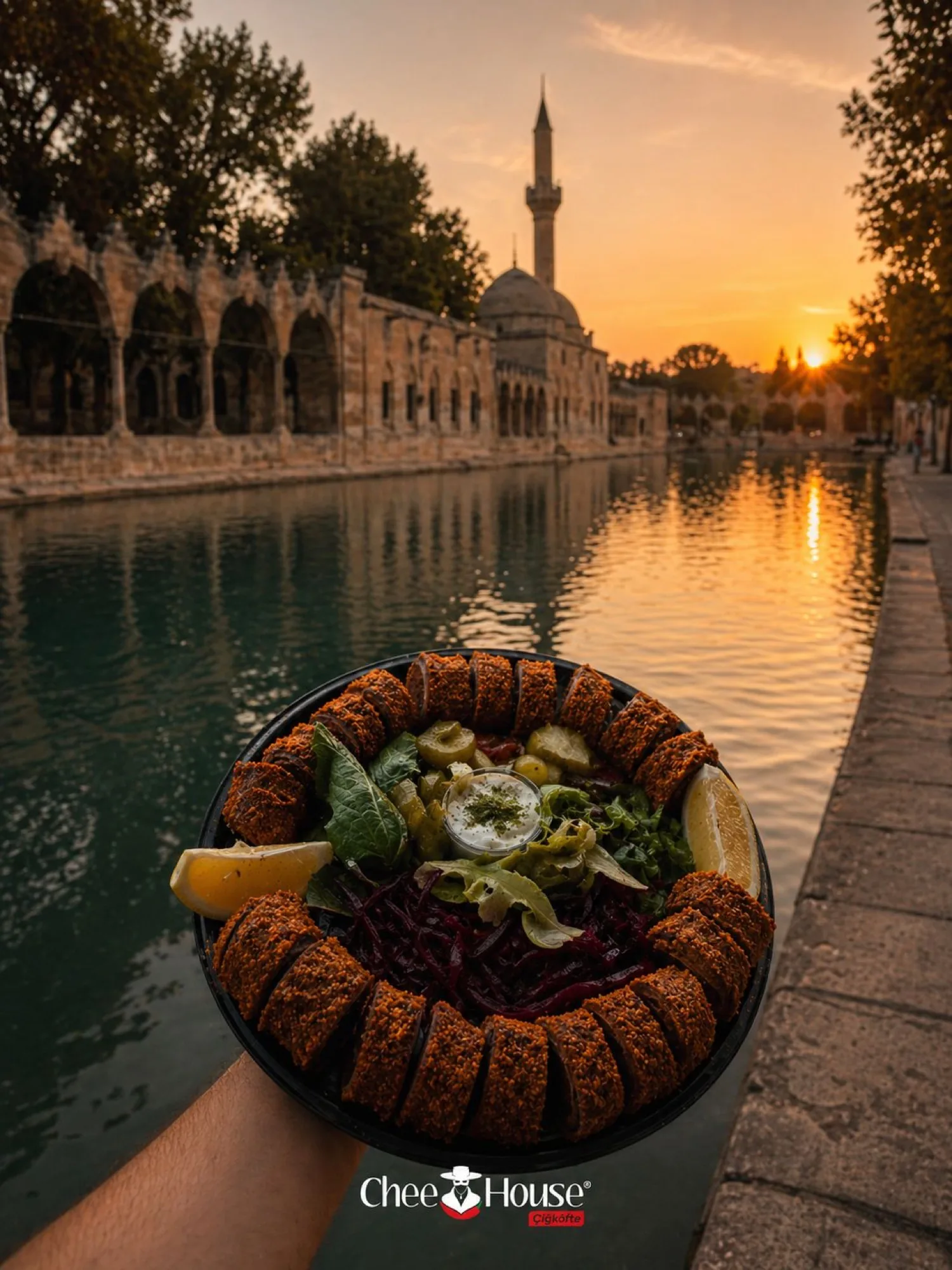 Çiğköfte-Platte vor Balıklıgöl in Şanlıurfa, Türkei